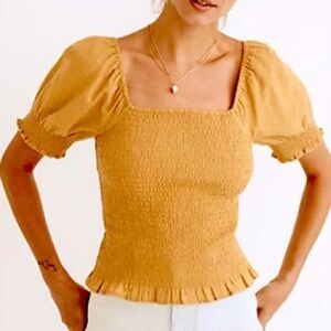 Madewell Gold/Yellow/Mustard Smock puff sleeve top Medium